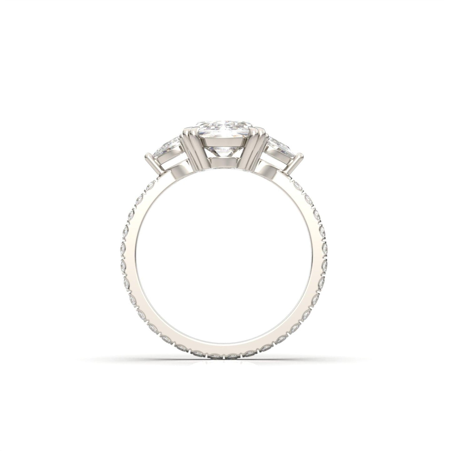 Elongated Cushion Pear Setting 2/3 Pavé Diamond Engagement Ring - Moissanite Engagement Rings