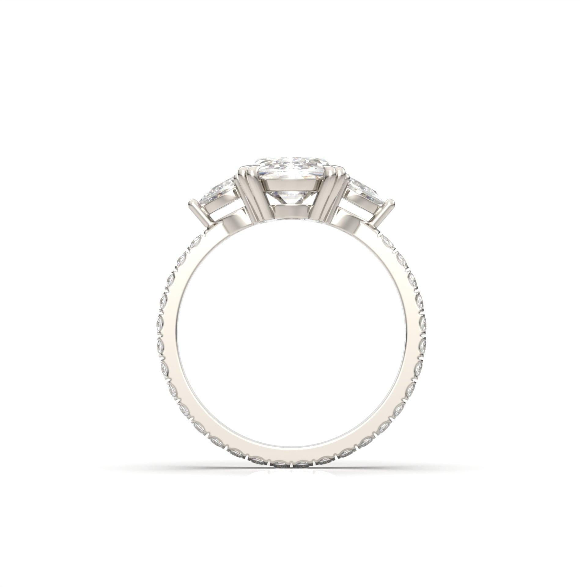 Elongated Cushion Pear Setting 2/3 Pavé Diamond Engagement Ring - Moissanite Engagement Rings