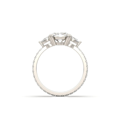 Elongated Cushion Pear Setting 2/3 Pavé Diamond Engagement Ring - Moissanite Engagement Rings
