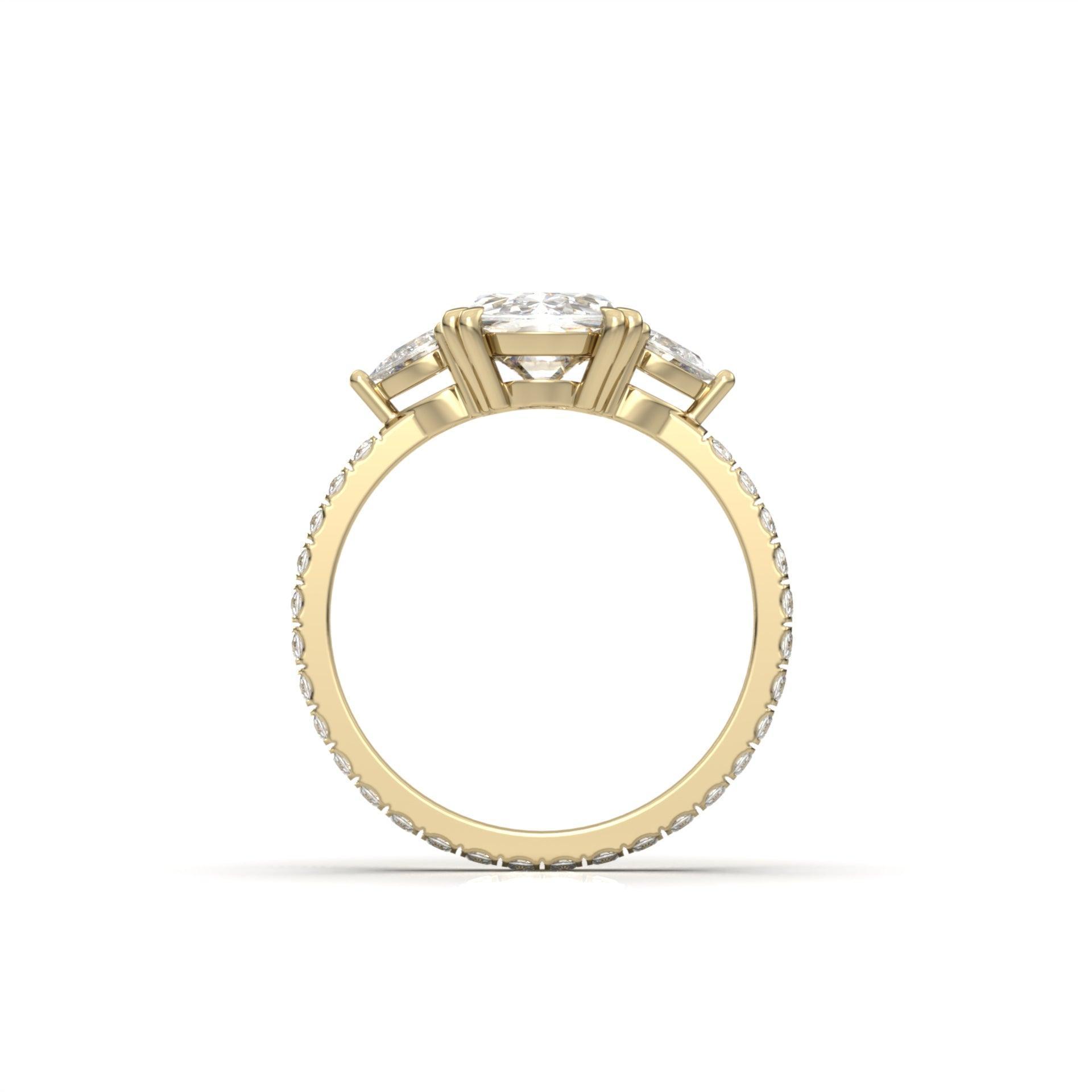 Elongated Cushion Pear Setting 2/3 Pavé Diamond Engagement Ring - Moissanite Engagement Rings