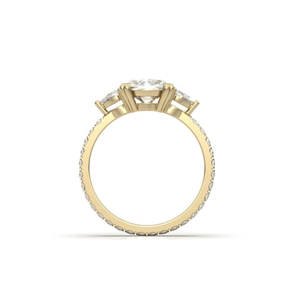 Elongated Cushion Pear Setting 2/3 Pavé Diamond Engagement Ring - Moissanite Engagement Rings