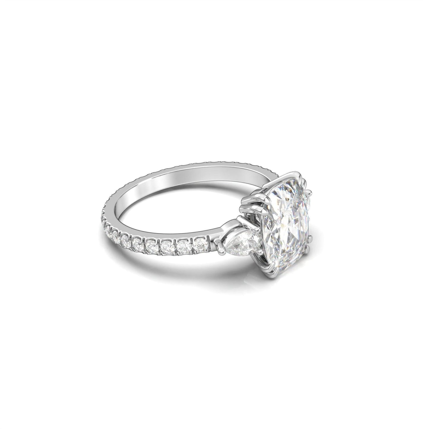 Elongated Cushion Pear Setting 2/3 Pavé Diamond Engagement Ring - Moissanite Engagement Rings