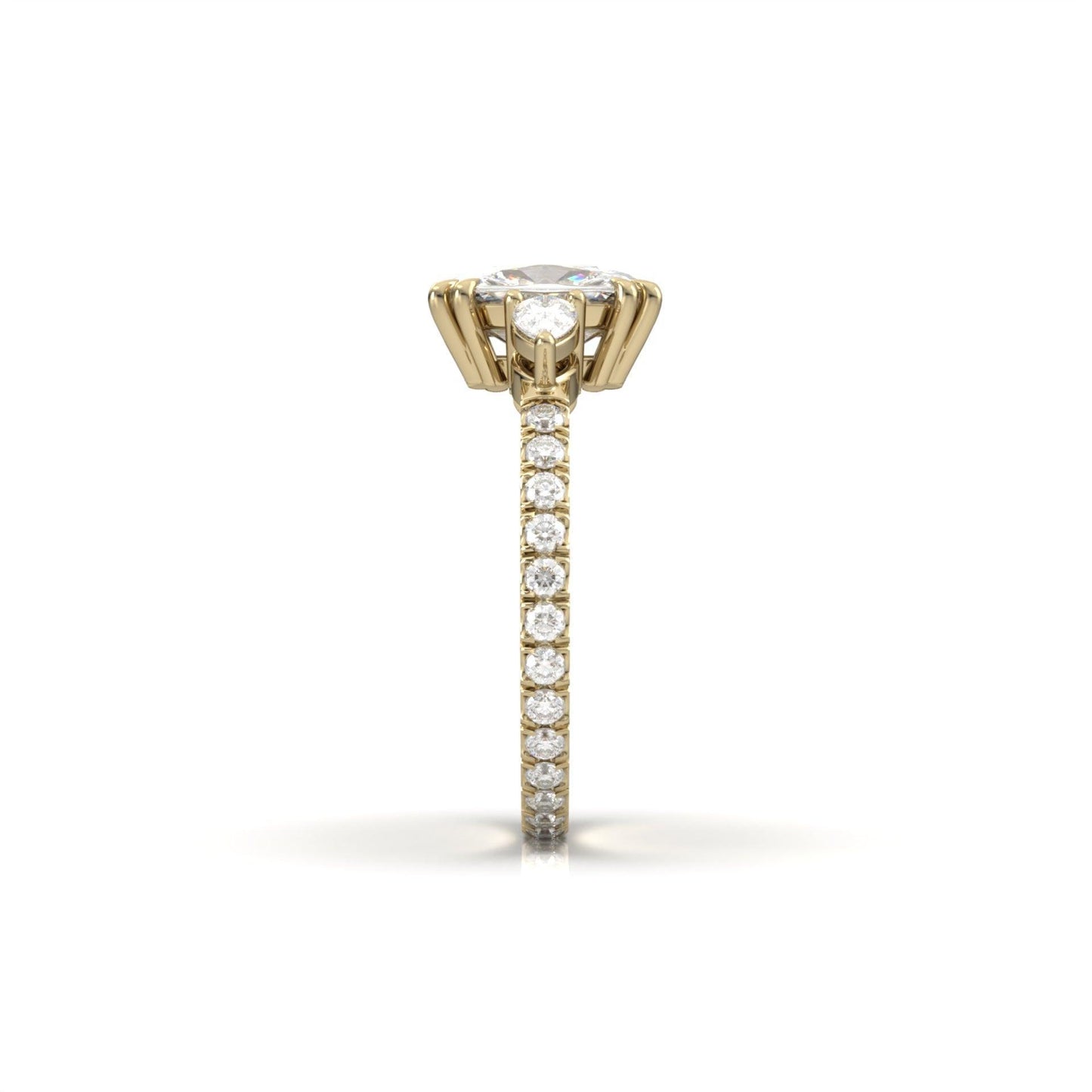 Elongated Cushion Pear Setting 2/3 Pavé Diamond Engagement Ring - Moissanite Engagement Rings