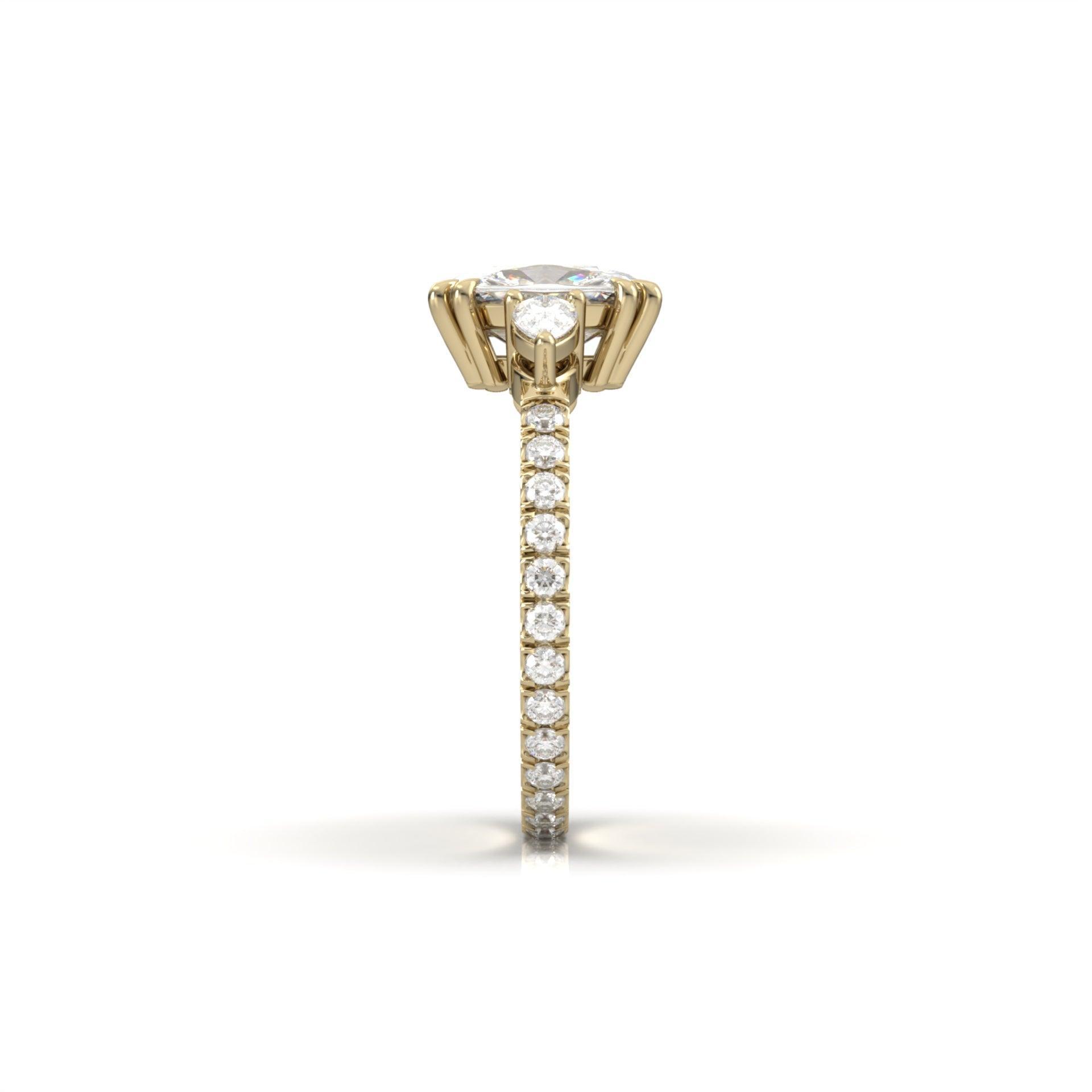 Elongated Cushion Pear Setting 2/3 Pavé Diamond Engagement Ring - Moissanite Engagement Rings
