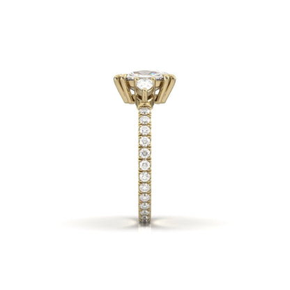 Elongated Cushion Pear Setting 2/3 Pavé Diamond Engagement Ring - Moissanite Engagement Rings