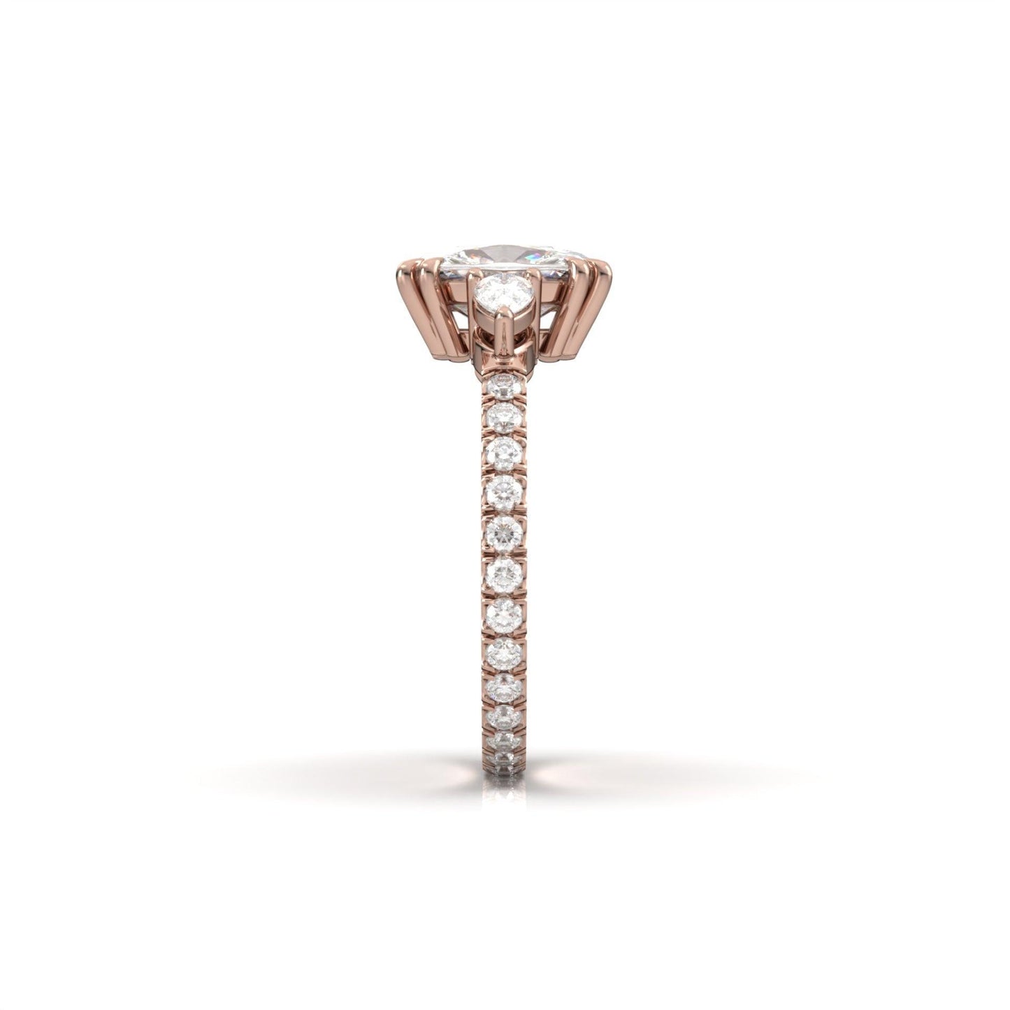 Elongated Cushion Pear Setting 2/3 Pavé Diamond Engagement Ring - Moissanite Engagement Rings