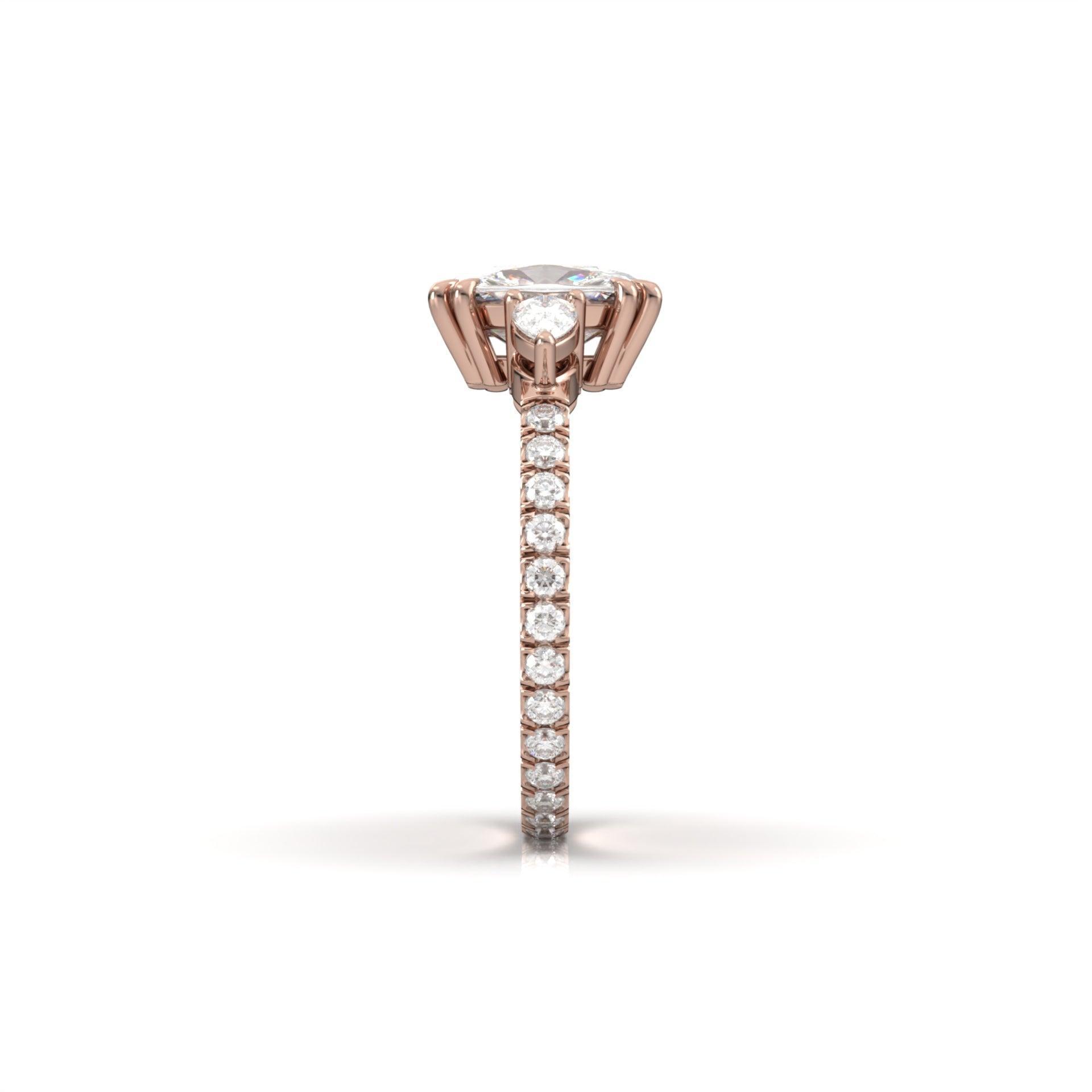 Elongated Cushion Pear Setting 2/3 Pavé Diamond Engagement Ring - Moissanite Engagement Rings