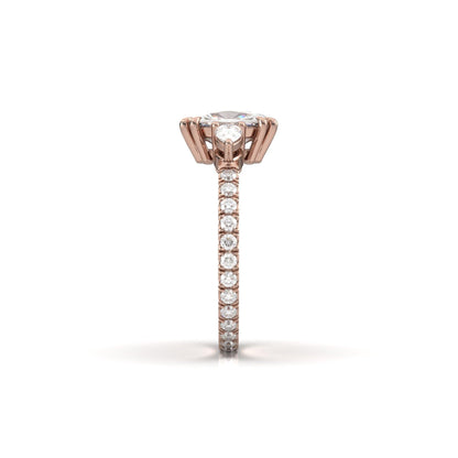 Elongated Cushion Pear Setting 2/3 Pavé Diamond Engagement Ring - Moissanite Engagement Rings