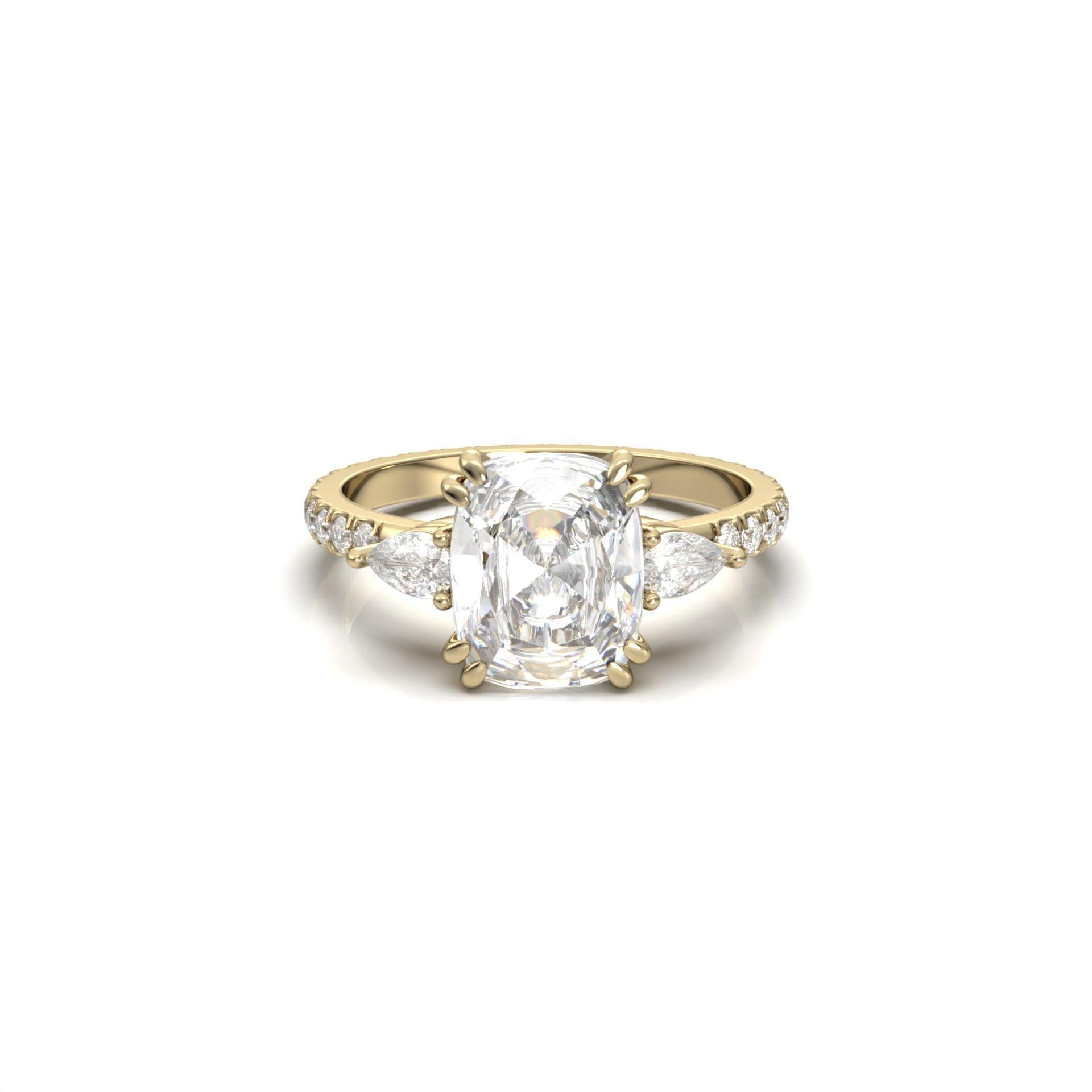 Elongated Cushion Pear Setting 2/3 Pavé Diamond Engagement Ring - Moissanite Engagement Rings