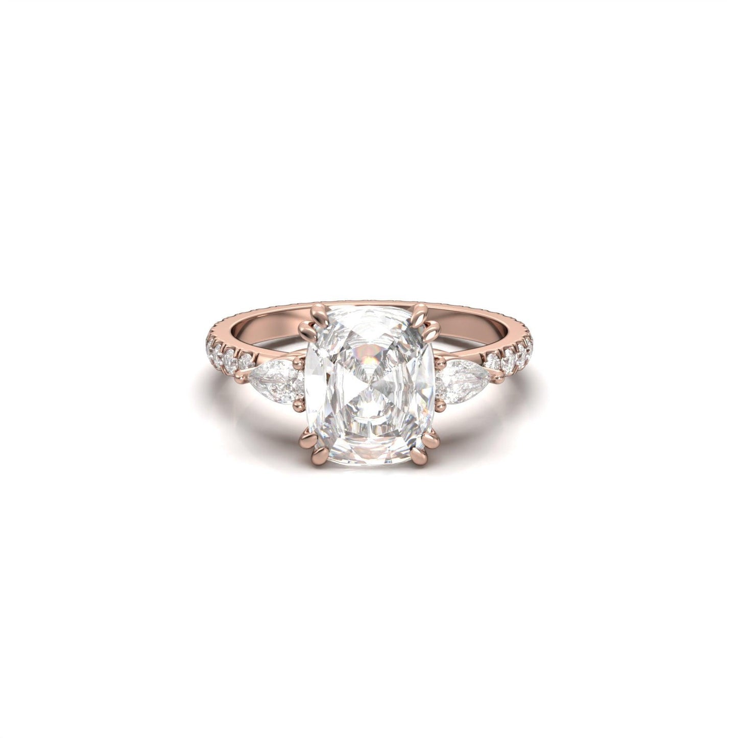 Elongated Cushion Pear Setting 2/3 Pavé Diamond Engagement Ring - Moissanite Engagement Rings