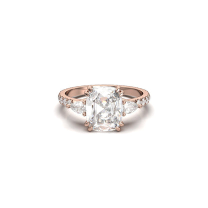 Elongated Cushion Pear Setting 2/3 Pavé Diamond Engagement Ring - Moissanite Engagement Rings