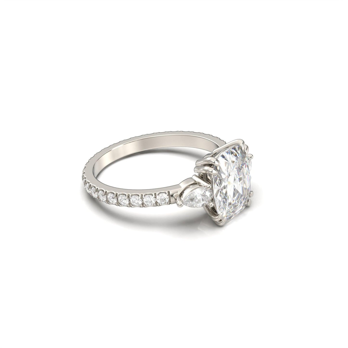 Elongated Cushion Pear Setting 2/3 Pavé Diamond Engagement Ring - Moissanite Engagement Rings