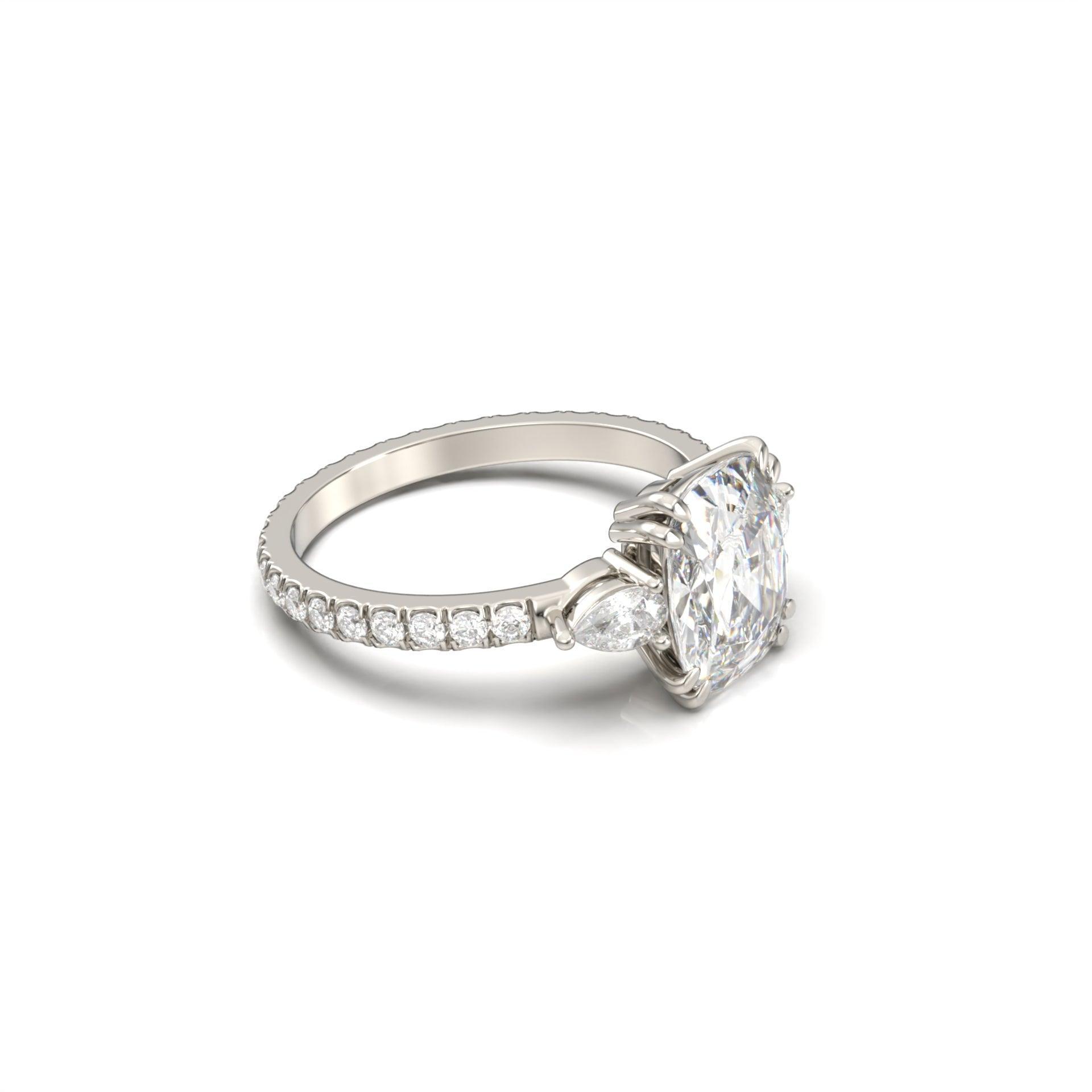 Elongated Cushion Pear Setting 2/3 Pavé Diamond Engagement Ring - Moissanite Engagement Rings