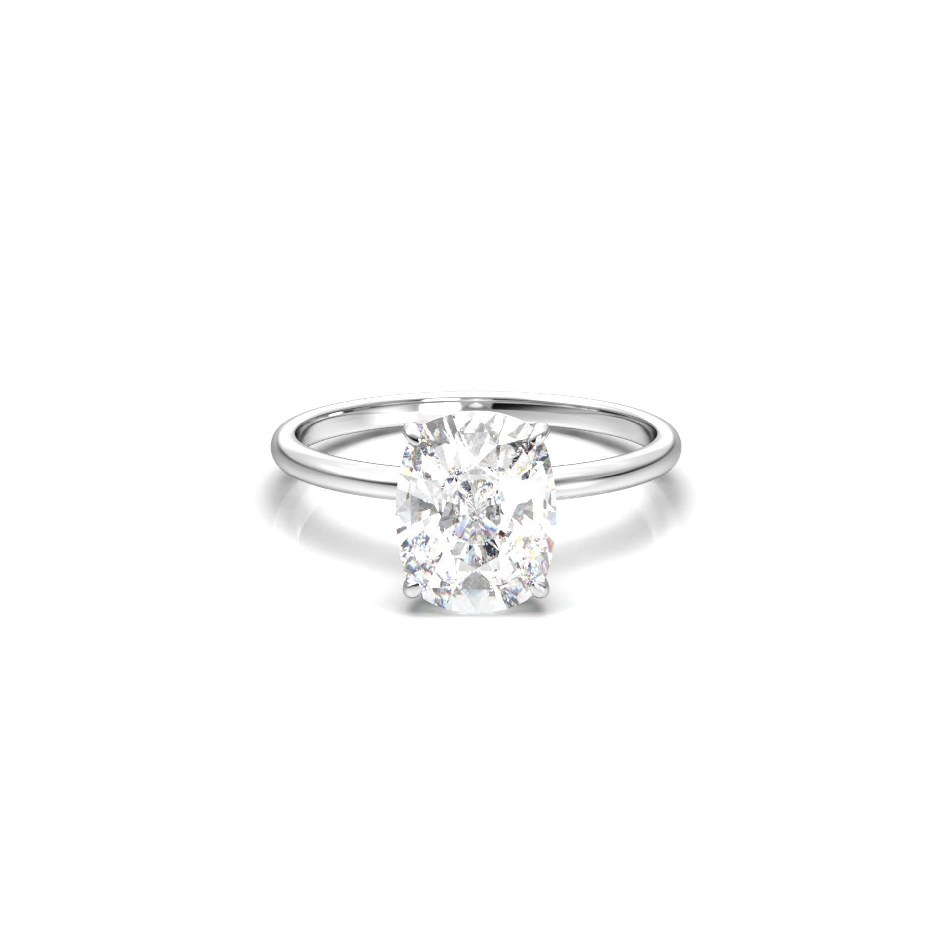 Elongated Cushion Solitaire Diamond Engagement Ring - Moissanite Engagement Rings