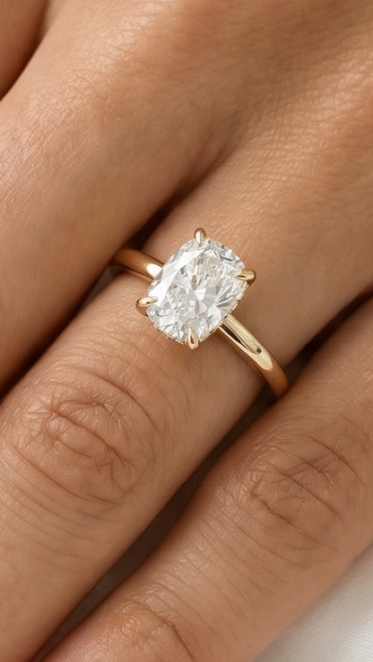 Elongated Cushion Solitaire Moissanite Engagement Ring
