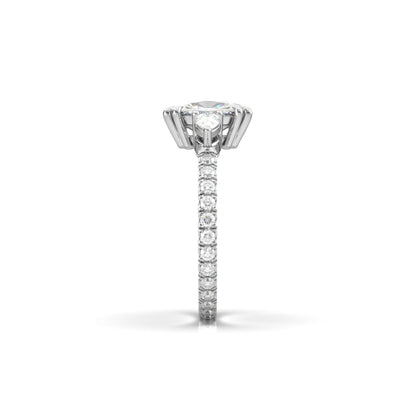 Elongated Cushion Trilogy Full Pavé Moissanite Engagement Ring - Moissanite Engagement Rings