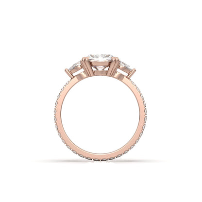 Elongated Cushion Trilogy Full Pavé Moissanite Engagement Ring - Moissanite Engagement Rings