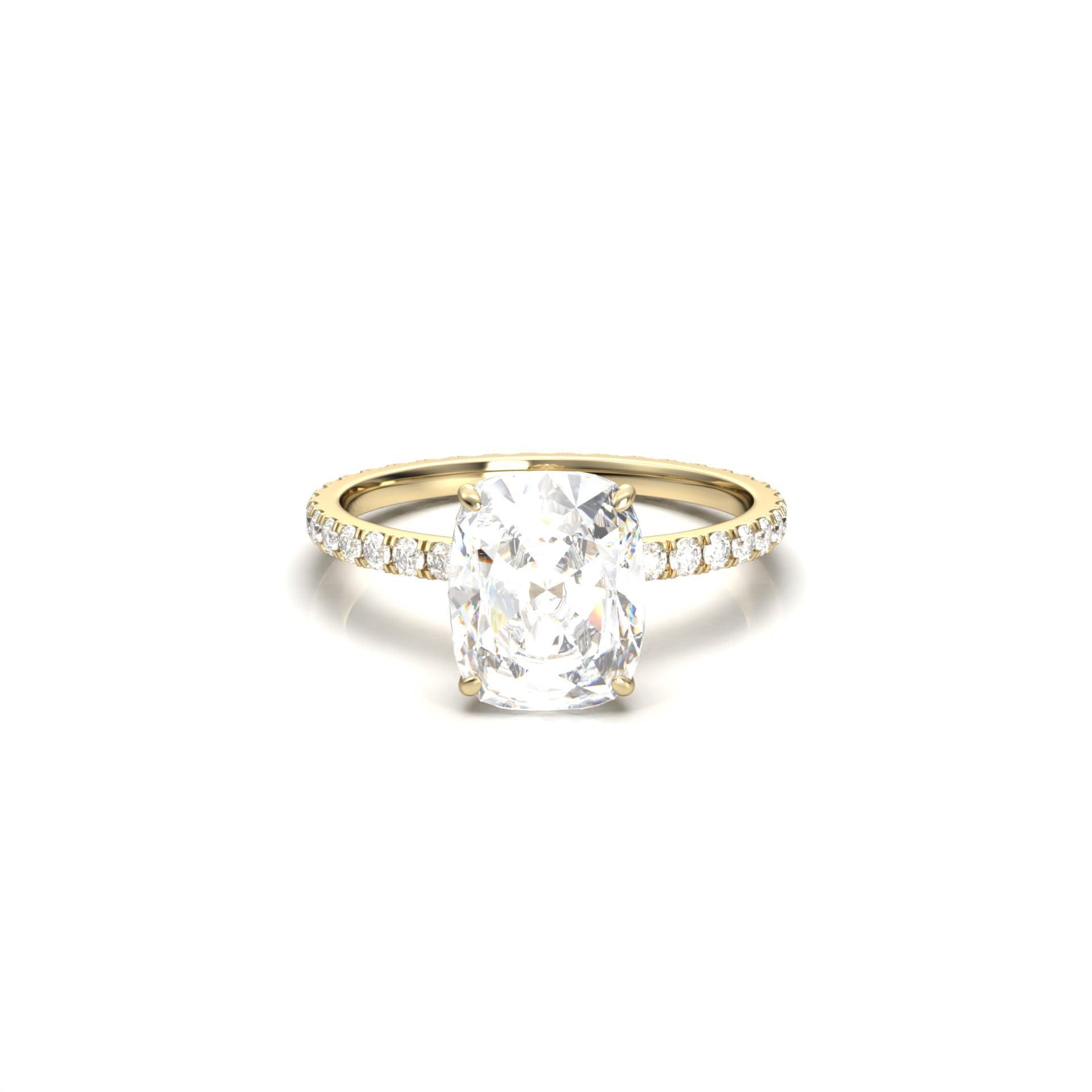 Elongated Cushion With Full Pavé Engagement Ring - Guthrie Jewellery