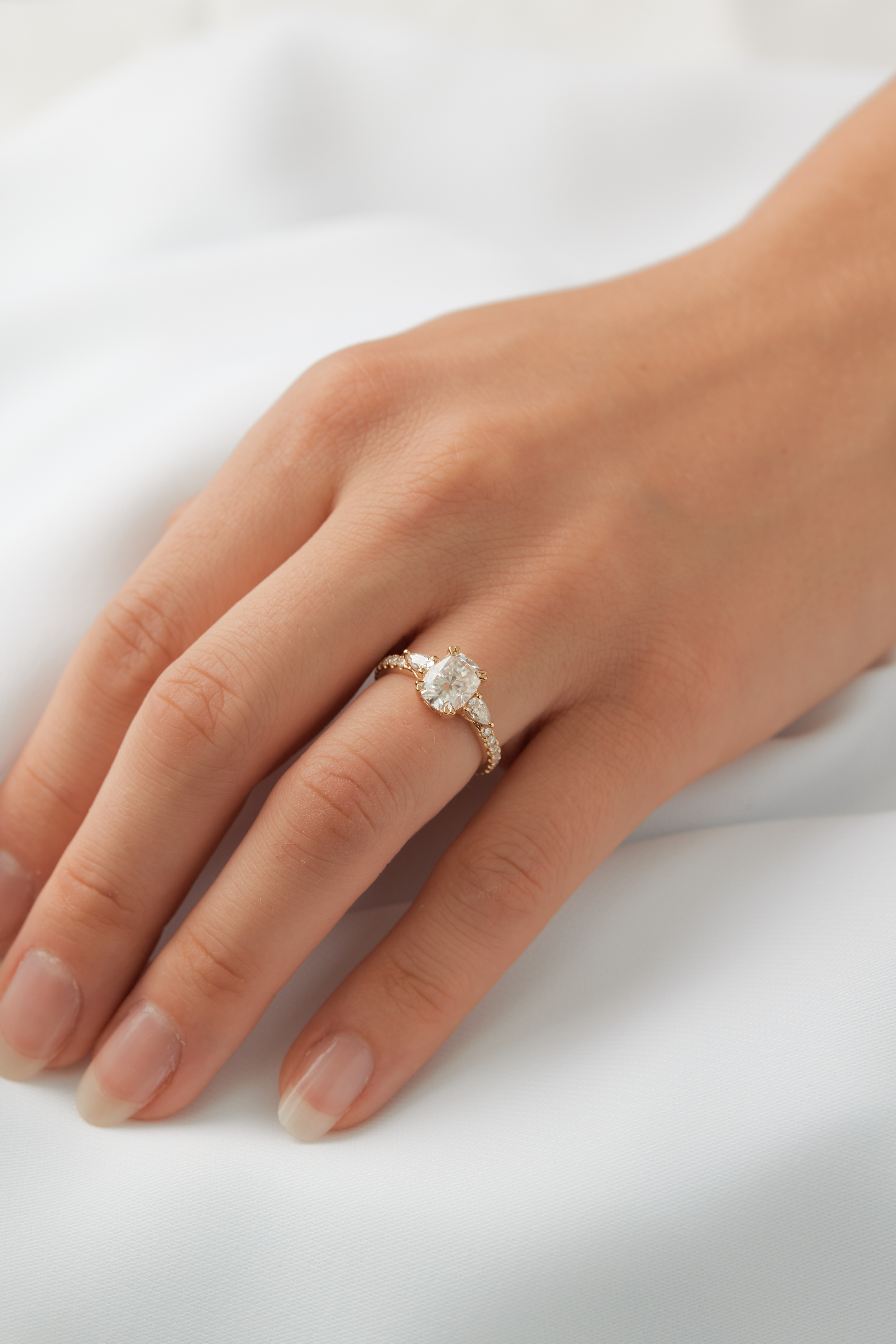 Elongated Cushion Pear Setting 2/3 Pavé Engagement Ring