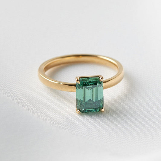 Emerald Cut Emerald Coloured Solitaire Moissanite Engagement Ring - Moissanite Engagement Rings