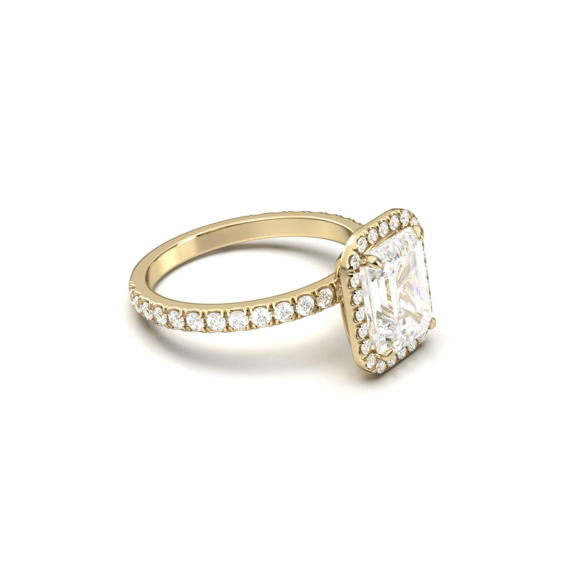 Emerald Halo Half Pavé Diamond Engagement Ring - Moissanite Engagement Rings