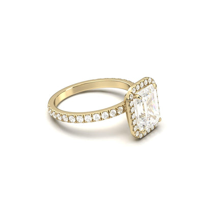 Emerald Halo Half Pavé Diamond Engagement Ring - Moissanite Engagement Rings