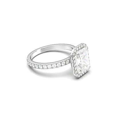 Emerald Halo Half Pavé Diamond Engagement Ring - Moissanite Engagement Rings