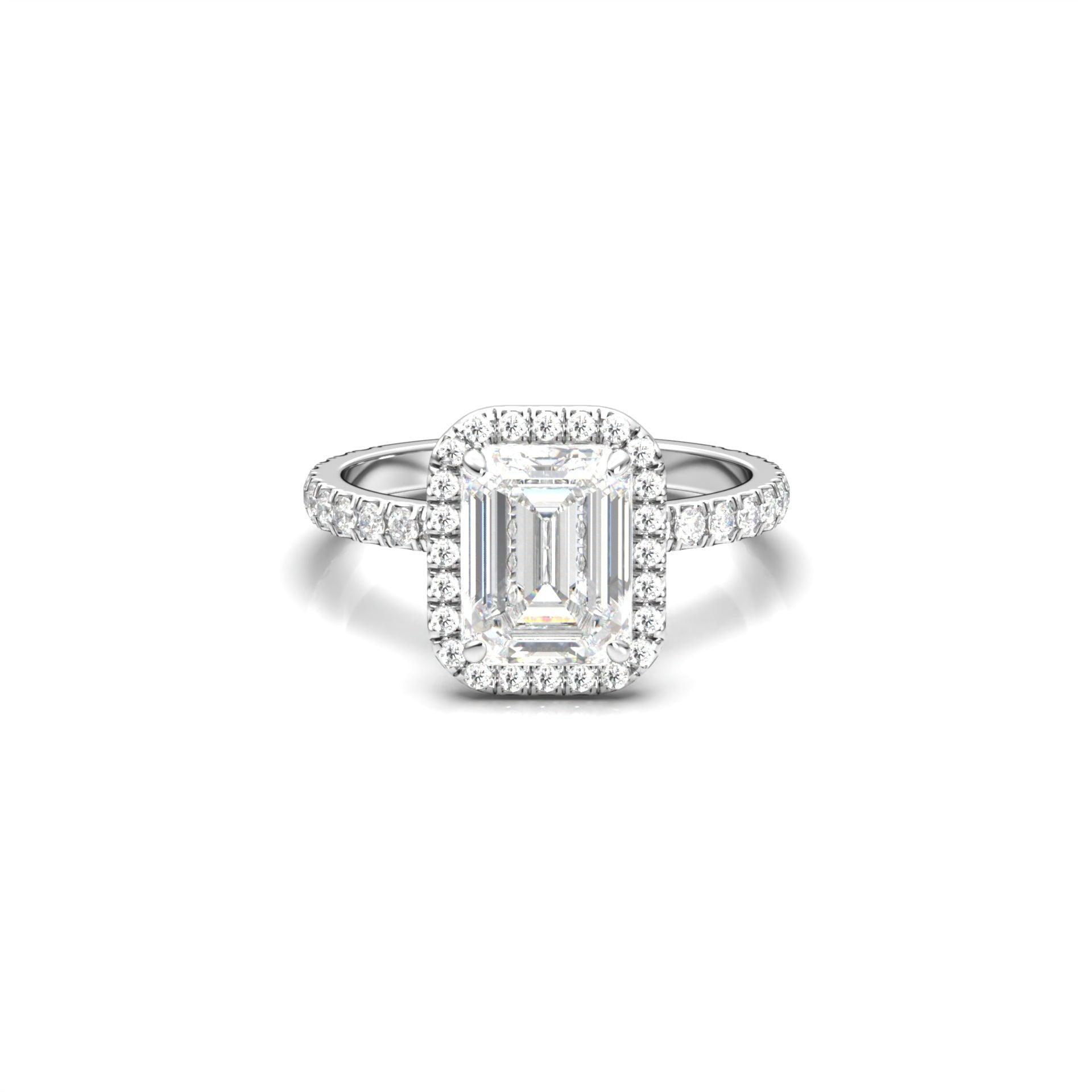 Emerald Halo Half Pavé Diamond Engagement Ring - Moissanite Engagement Rings