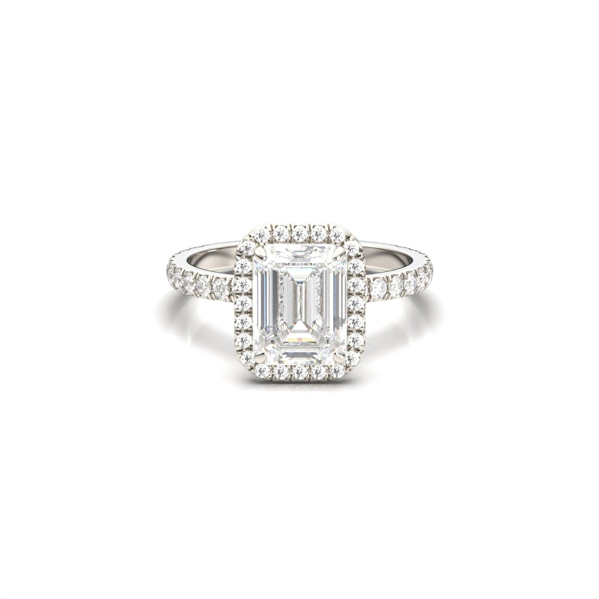 Emerald Halo Half Pavé Diamond Engagement Ring - Moissanite Engagement Rings