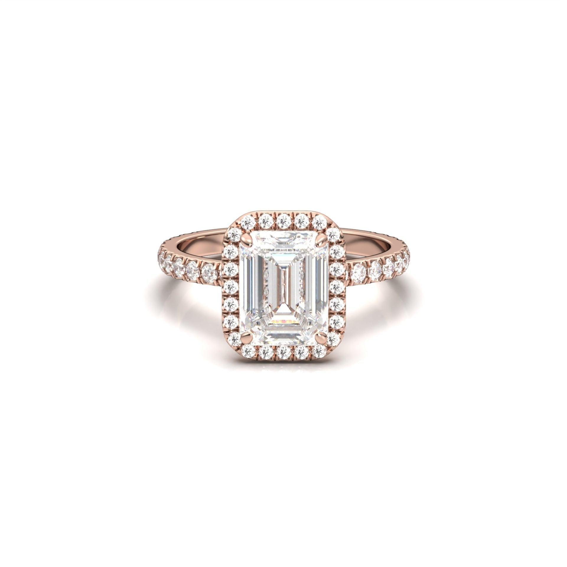 Emerald Halo Half Pavé Diamond Engagement Ring - Moissanite Engagement Rings