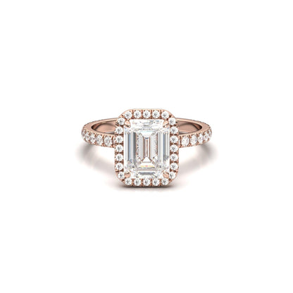 Emerald Halo Half Pavé Diamond Engagement Ring - Moissanite Engagement Rings