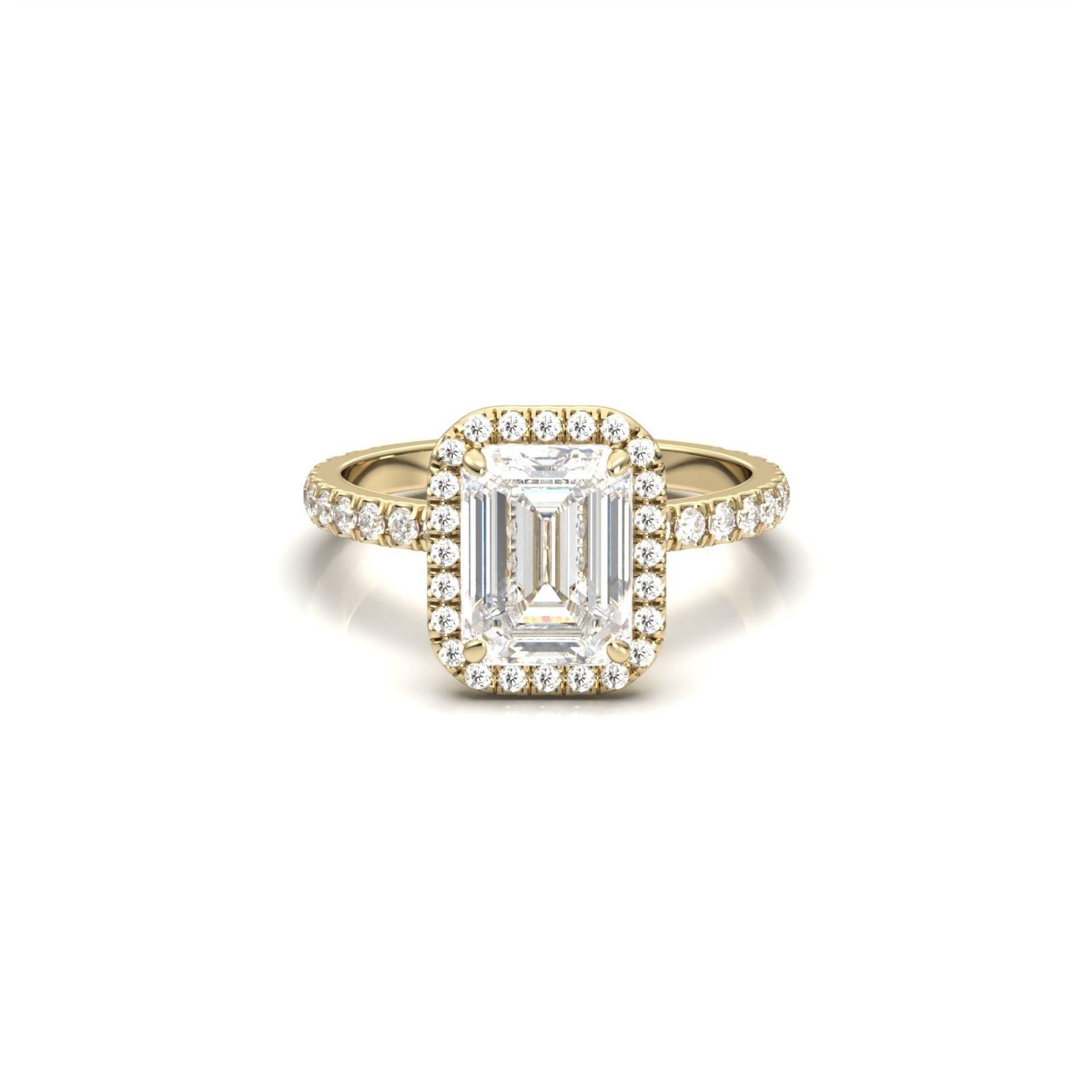 Emerald Halo Half Pavé Diamond Engagement Ring - Moissanite Engagement Rings