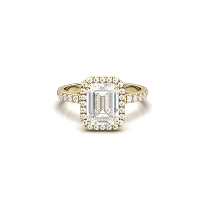 Emerald Halo Half Pavé Diamond Engagement Ring - Moissanite Engagement Rings