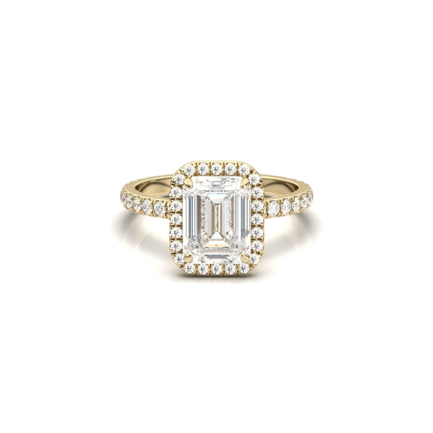 Emerald Halo Half Pavé Diamond Engagement Ring - Moissanite Engagement Rings