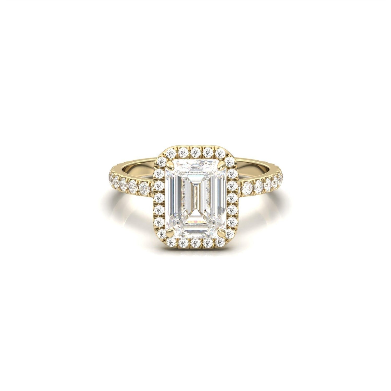Emerald Halo Half Pavé Diamond Engagement Ring - Moissanite Engagement Rings
