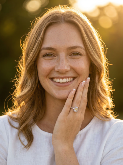 Emerald Halo Half Pavé Moissanite Engagement Ring