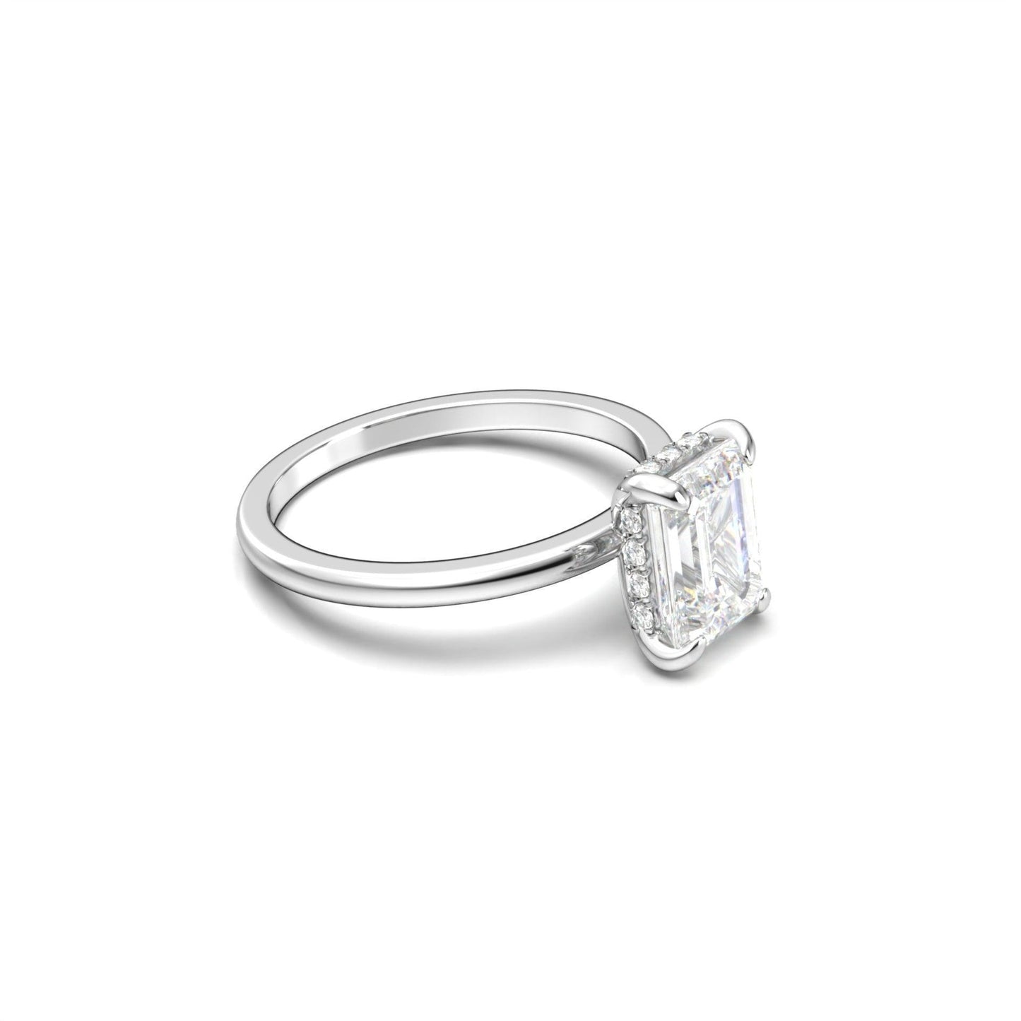 Emerald Hidden Halo Diamond Engagement Ring - Moissanite Engagement Rings