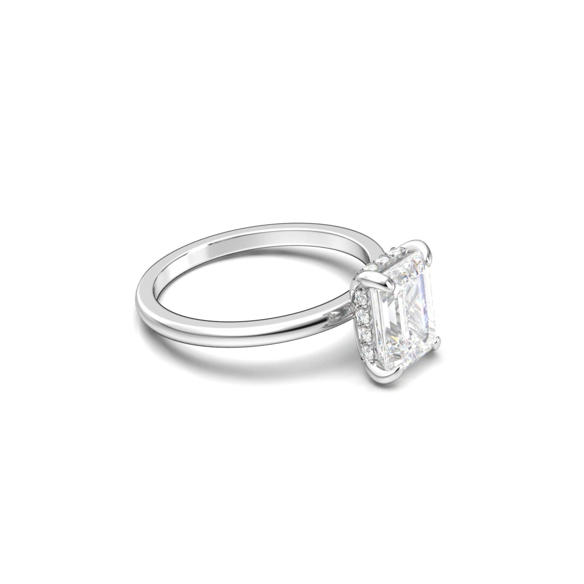 Emerald Hidden Halo Diamond Engagement Ring - Moissanite Engagement Rings