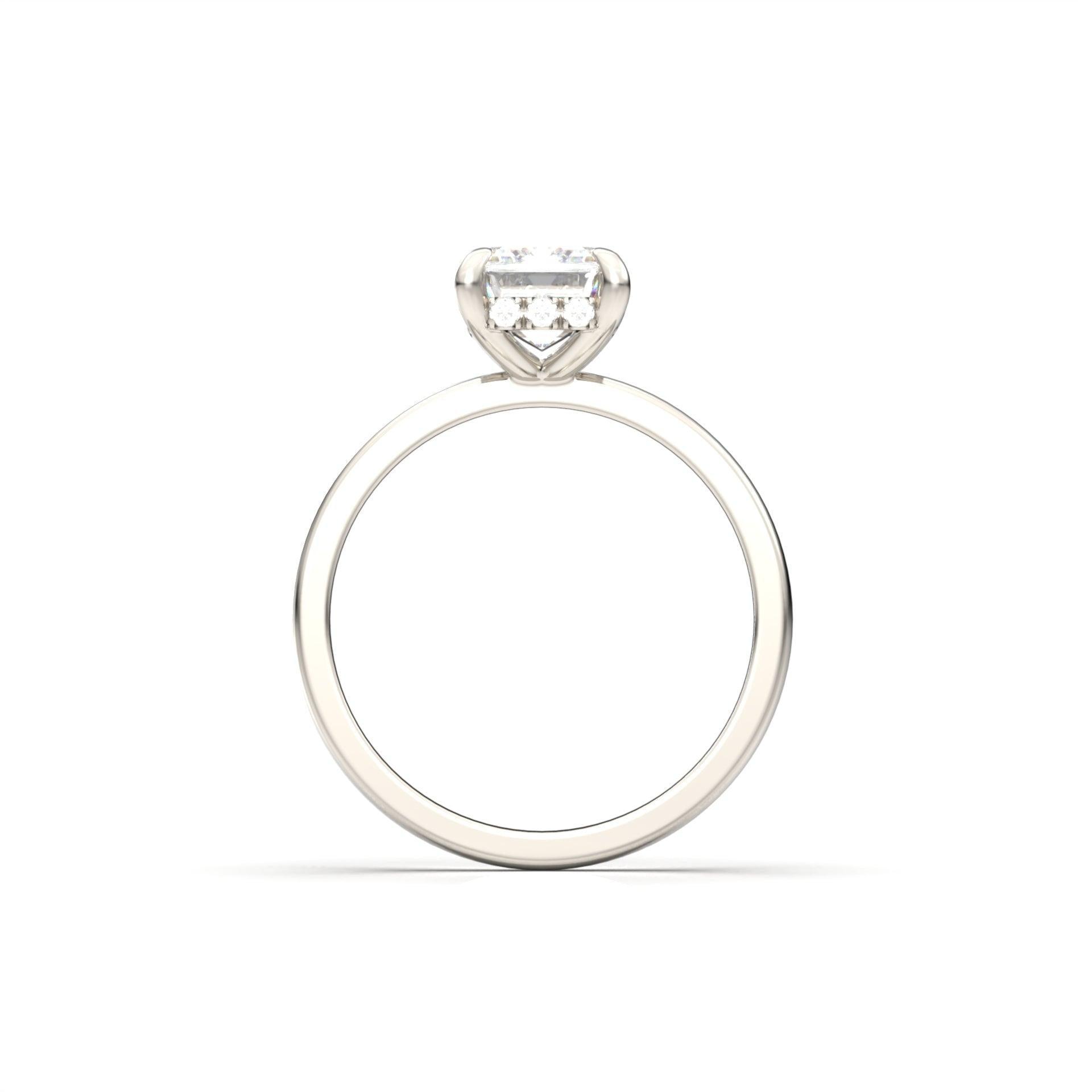 Emerald Hidden Halo Diamond Engagement Ring - Moissanite Engagement Rings
