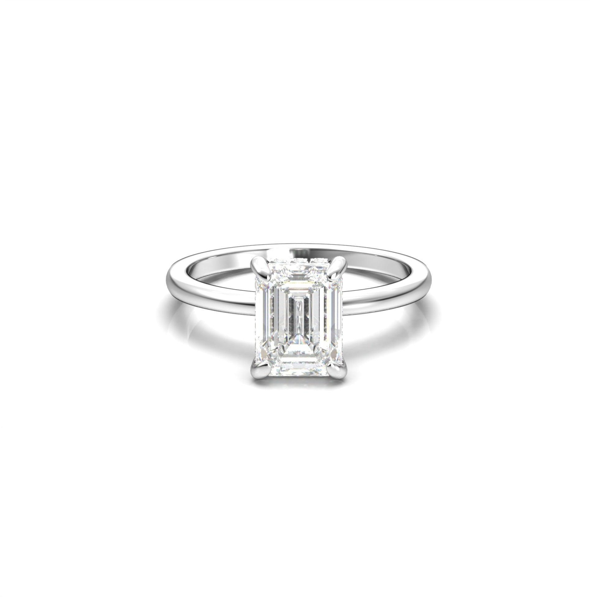 Emerald Hidden Halo Diamond Engagement Ring - Moissanite Engagement Rings