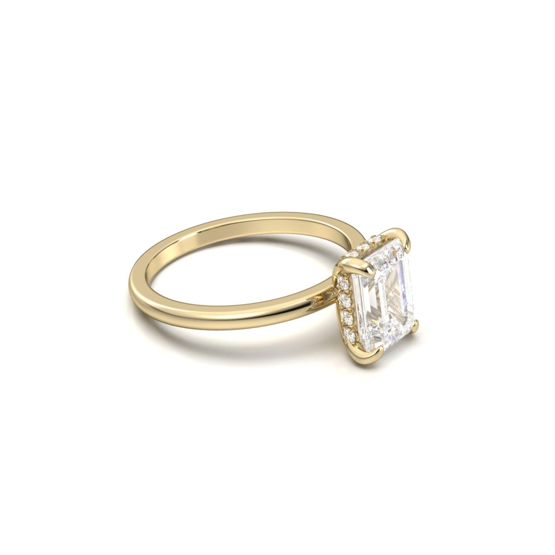 Emerald Hidden Halo Diamond Engagement Ring - Moissanite Engagement Rings