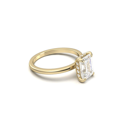 Emerald Hidden Halo Diamond Engagement Ring - Moissanite Engagement Rings