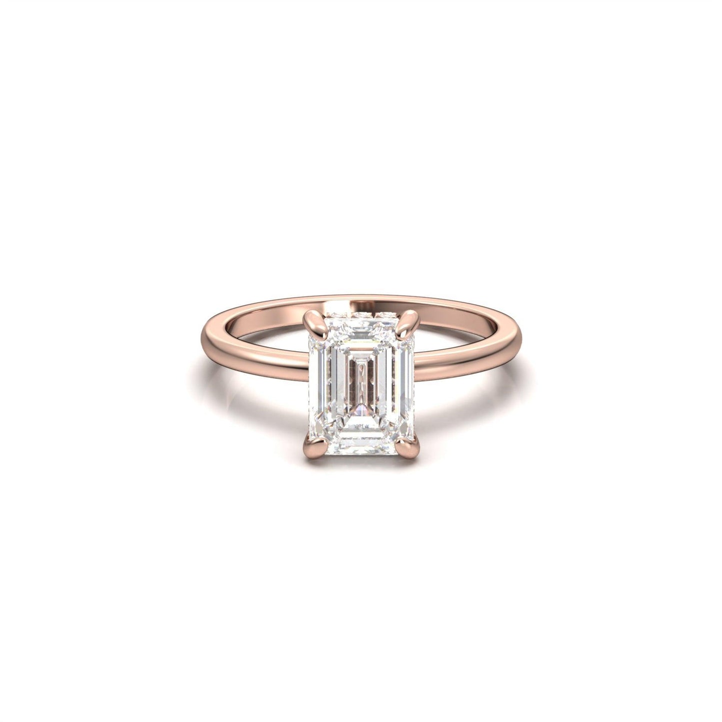 Emerald Hidden Halo Diamond Engagement Ring - Moissanite Engagement Rings