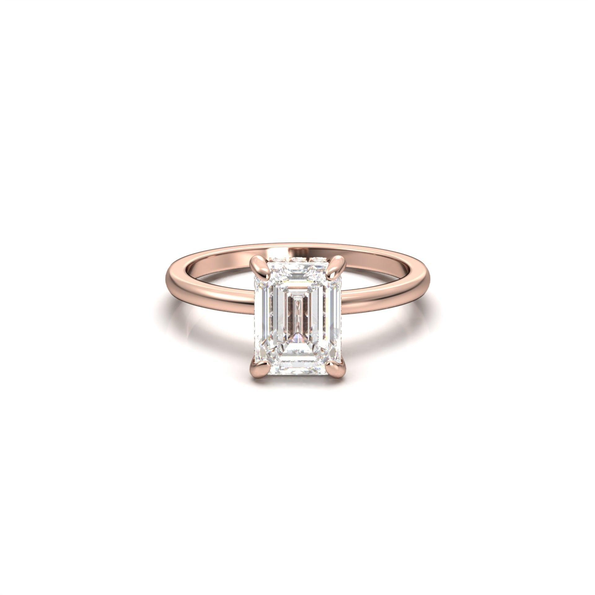 Emerald Hidden Halo Diamond Engagement Ring - Moissanite Engagement Rings