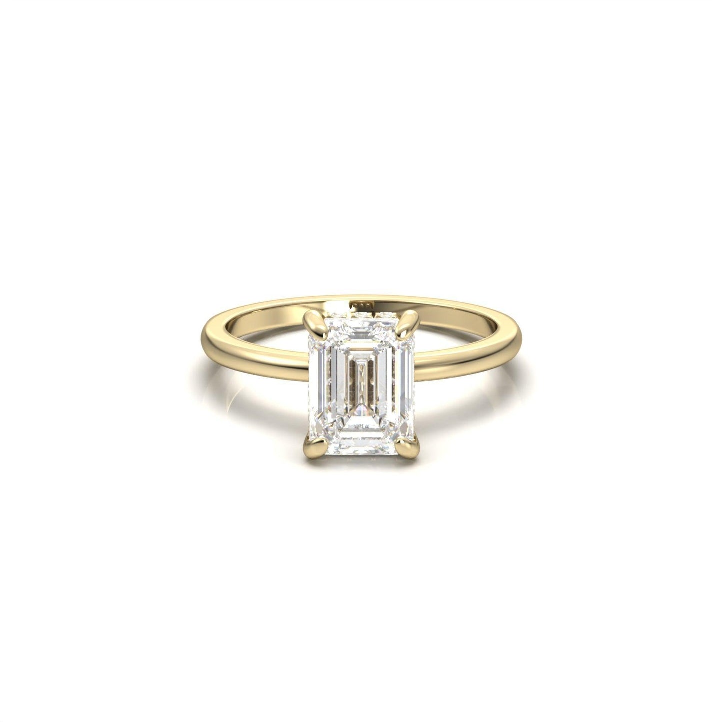 Emerald Hidden Halo Diamond Engagement Ring - Moissanite Engagement Rings