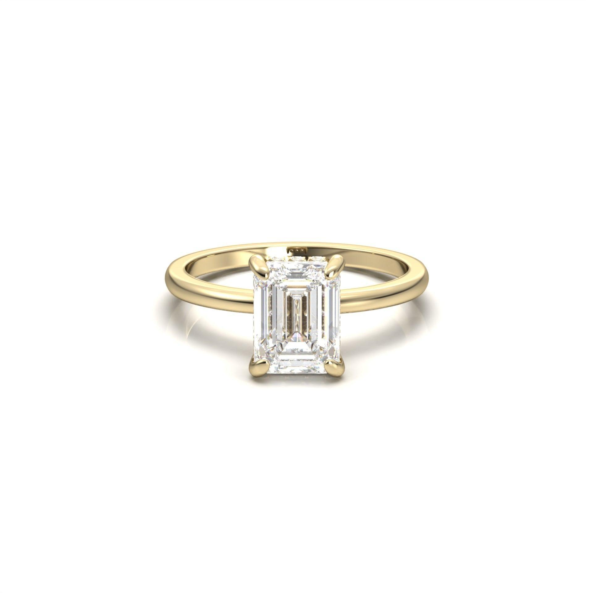 Emerald Hidden Halo Diamond Engagement Ring - Moissanite Engagement Rings