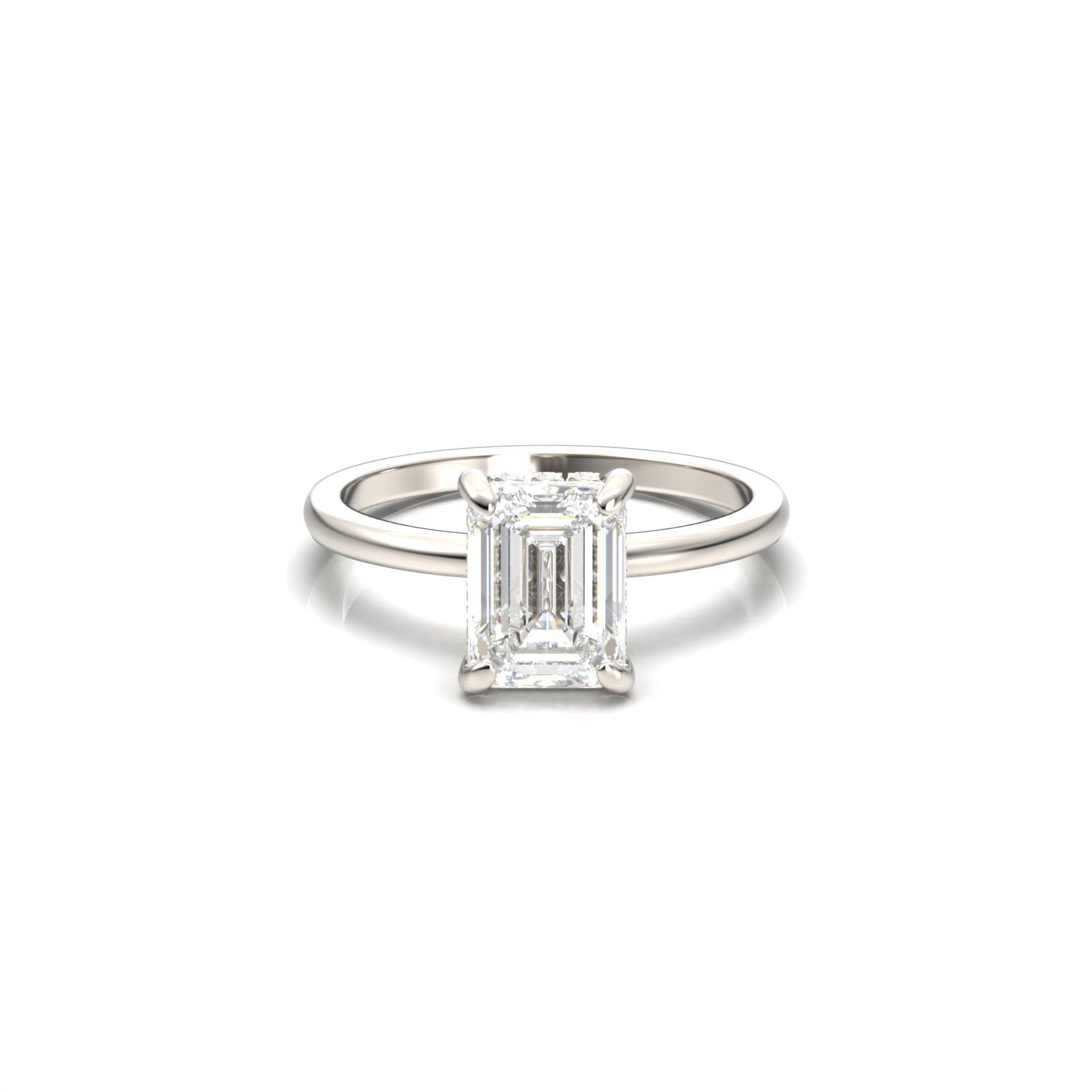 Emerald Hidden Halo Diamond Engagement Ring - Moissanite Engagement Rings