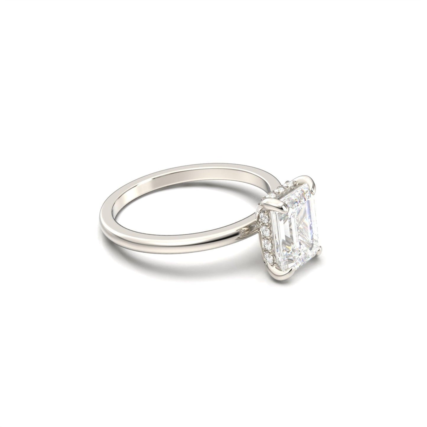 Emerald Hidden Halo Diamond Engagement Ring - Moissanite Engagement Rings
