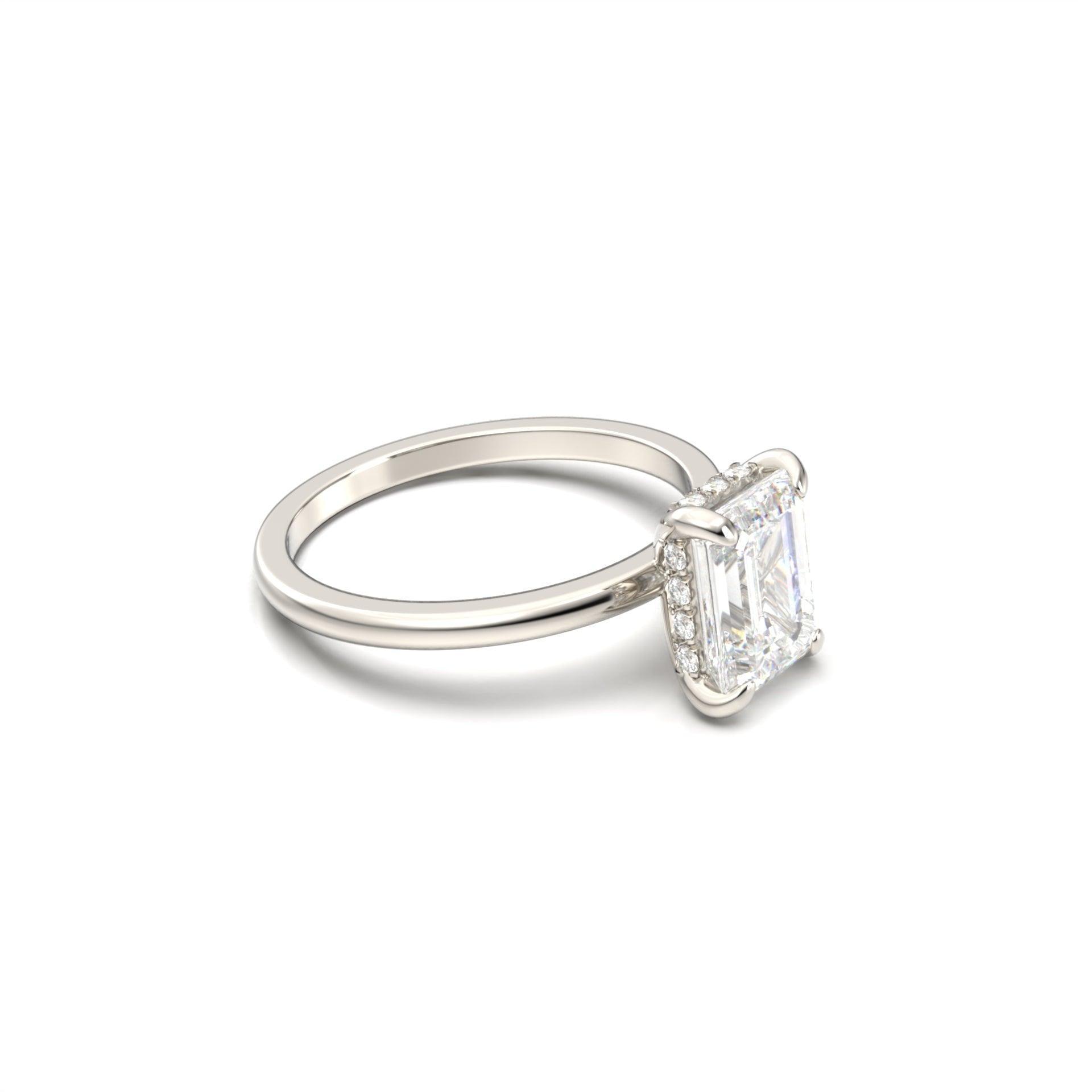 Emerald Hidden Halo Diamond Engagement Ring - Moissanite Engagement Rings