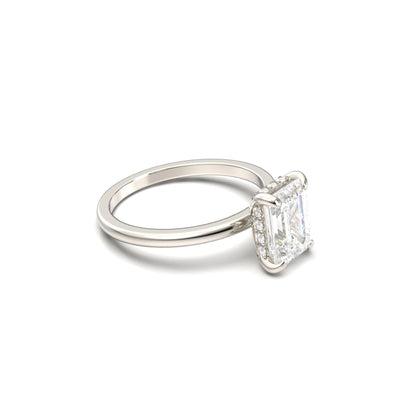 Emerald Hidden Halo Diamond Engagement Ring - Moissanite Engagement Rings